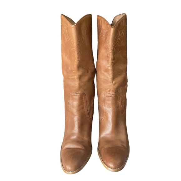 Vintage Tan Biege Heeled Western Cowboy Boots Women's 7.5 - Picture 2 of 9